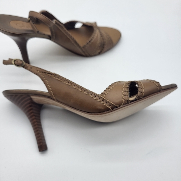 Cole Haan Women's Tan Leather With Woven Trim Slingback Heels Sz 8 - Picture 6 of 10